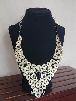 VTG 925 Sterling Silver Multicolor Glass & Natural Stone Bib Statement Necklace