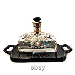VTG Art Deco Sterling Silver Overlay Glass Perfume Bottle/Liquor Decanter & Tray