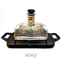 VTG Art Deco Sterling Silver Overlay Glass Perfume Bottle/Liquor Decanter & Tray
