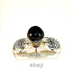 VTG Art Deco Sterling Silver Overlay Glass Perfume Bottle/Liquor Decanter & Tray