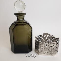 VTG BW Van Eldik Green Glass & Sterling Silver Decanter. Netherlands. 126g 925