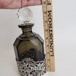 VTG BW Van Eldik Green Glass & Sterling Silver Decanter. Netherlands. 126g 925