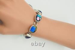 VTG Deep Blue dichroic glass sterling silver chain link toggle bracelet unisex