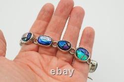 VTG Deep Blue dichroic glass sterling silver chain link toggle bracelet unisex