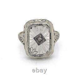 VTG Estate 10K White Gold & Camphor Glass Size 7 Ring! Gorgeous! 155