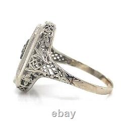 VTG Estate 10K White Gold & Camphor Glass Size 7 Ring! Gorgeous! 155