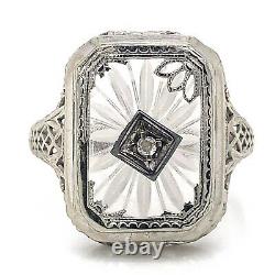 VTG Estate 10K White Gold & Camphor Glass Size 7 Ring! Gorgeous! 155