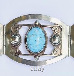 VTG MEXICO Sterling Silver HUBBELL GLASS Panel BRACELET 40g