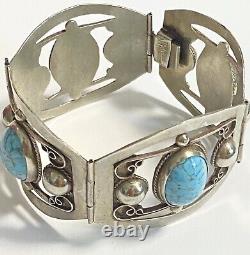 VTG MEXICO Sterling Silver HUBBELL GLASS Panel BRACELET 40g