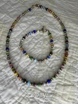 VTG Mexican Sterling Silver 925 Multicolor Glass Beaded Necklace and Bracelet