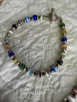VTG Mexican Sterling Silver 925 Multicolor Glass Beaded Necklace and Bracelet
