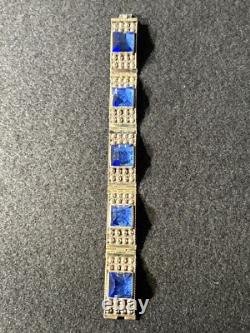VTG Mexico Sterling Silver Blue Glass Bracelet Signed AP. Rare Piece