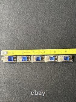 VTG Mexico Sterling Silver Blue Glass Bracelet Signed AP. Rare Piece