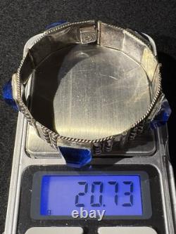 VTG Mexico Sterling Silver Blue Glass Bracelet Signed AP. Rare Piece