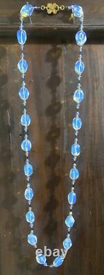 VTG OPALINE Glass Sterling Silver Flapper NECKLACE Gold Gilt Butterfly Clasp