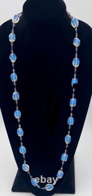 VTG OPALINE Glass Sterling Silver Flapper NECKLACE Gold Gilt Butterfly Clasp