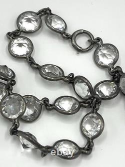 VTG Rivière Sterling Silver Necklace round Crystal Glass chocker art deco