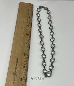 VTG Rivière Sterling Silver Necklace round Crystal Glass chocker art deco