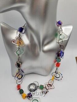 VTG Sterling Silver Artisan Art Glass Dangle Necklace