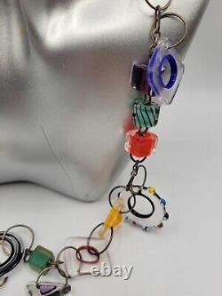 VTG Sterling Silver Artisan Art Glass Dangle Necklace