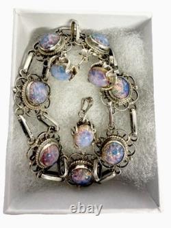 VTG Sterling Silver Dragons Breath Art Glass Cabochon Bracelet Pendant Earrings