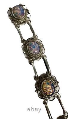 VTG Sterling Silver Dragons Breath Art Glass Cabochon Bracelet Pendant Earrings