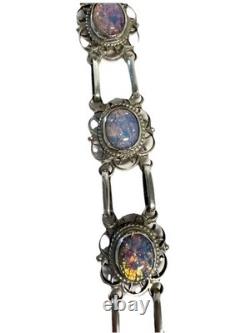 VTG Sterling Silver Dragons Breath Art Glass Cabochon Bracelet Pendant Earrings