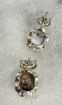 VTG Sterling Silver Dragons Breath Art Glass Cabochon Bracelet Pendant Earrings