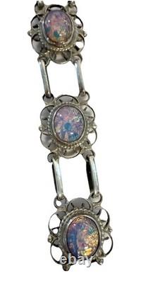 VTG Sterling Silver Filigree Dragons Breath Art Glass Cabochon Link Bracelet 8