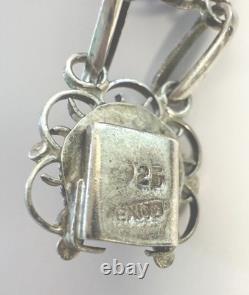 VTG Sterling Silver Filigree Dragons Breath Art Glass Cabochon Link Bracelet 8