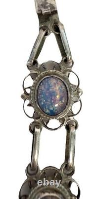 VTG Sterling Silver Filigree Dragons Breath Art Glass Cabochon Link Bracelet 8