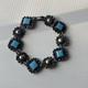 Vtg Sterling Silver Rmm Mexico 40s/50s Ornate Turquoise Glass Panel Bracelet 14g