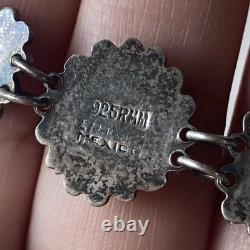 VTG Sterling Silver RMM Mexico 40s/50s Ornate Turquoise Glass Panel Bracelet 14g