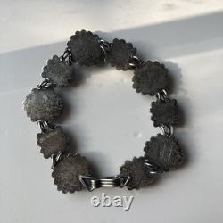 VTG Sterling Silver RMM Mexico 40s/50s Ornate Turquoise Glass Panel Bracelet 14g