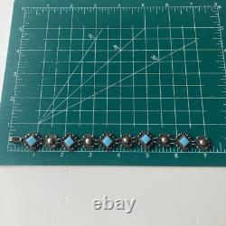 VTG Sterling Silver RMM Mexico 40s/50s Ornate Turquoise Glass Panel Bracelet 14g
