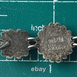 VTG Sterling Silver RMM Mexico 40s/50s Ornate Turquoise Glass Panel Bracelet 14g