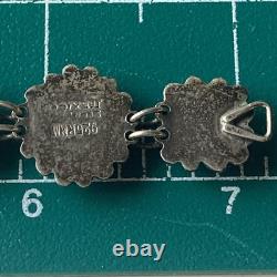 VTG Sterling Silver RMM Mexico 40s/50s Ornate Turquoise Glass Panel Bracelet 14g