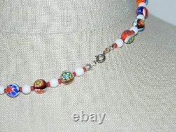 VTG Sterling Silver Red Multi-Color MILLEFIORE Glass Bead Beaded Choker Necklace