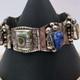 Vtg Taxco Sterling Silver 925 Aztec Mayan Mask Bracelet Blue Glass Abalone Panel