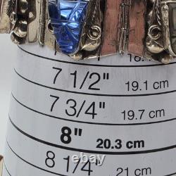 VTG Taxco Sterling Silver 925 Aztec Mayan Mask Bracelet Blue Glass Abalone Panel