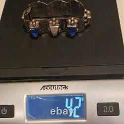 VTG Taxco Sterling Silver 925 Aztec Mayan Mask Bracelet Blue Glass Abalone Panel
