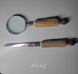 VTG Very Rare New Quality Sterling Silver & Antler Magnifying Glass & Opener