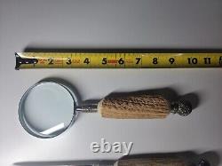 VTG Very Rare New Quality Sterling Silver & Antler Magnifying Glass & Opener