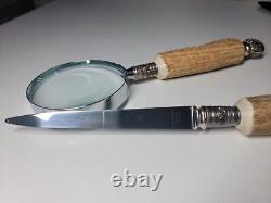 VTG Very Rare New Quality Sterling Silver & Antler Magnifying Glass & Opener