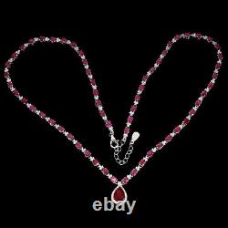 Valentine 925 Sterling Silver Necklace Pear Ruby 8x6mm Gemstone Jewelry 17 In
