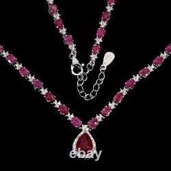 Valentine 925 Sterling Silver Necklace Pear Ruby 8x6mm Gemstone Jewelry 17 In