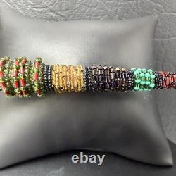 Valerie Hector Artisan Beaded Brooch / Pin Glass Beads Sterling Silver 90s Era
