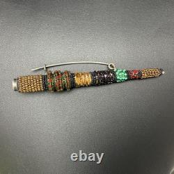 Valerie Hector Artisan Beaded Brooch / Pin Glass Beads Sterling Silver 90s Era