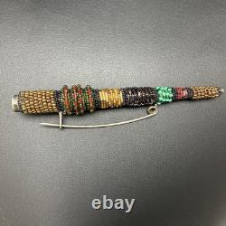 Valerie Hector Artisan Beaded Brooch / Pin Glass Beads Sterling Silver 90s Era
