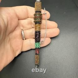 Valerie Hector Artisan Beaded Brooch / Pin Glass Beads Sterling Silver 90s Era